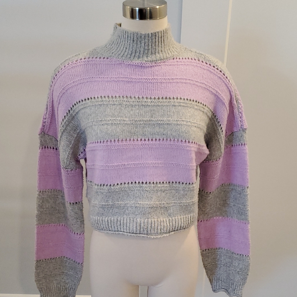 NYC Knits Women's Purple and Gray Cropped Sweater Size M